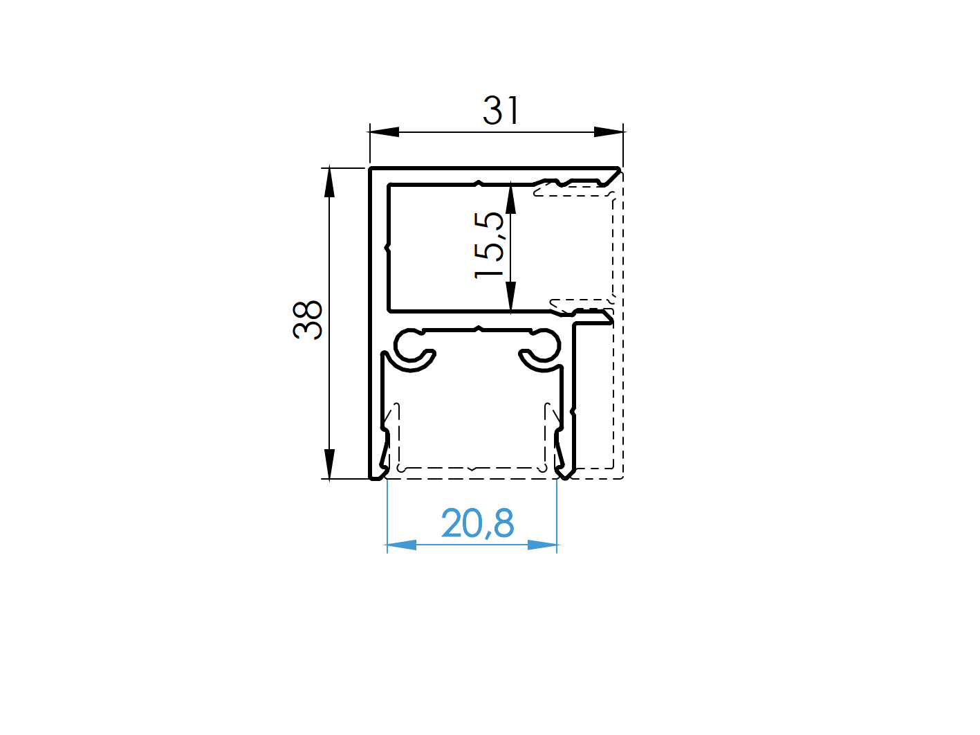 Zaunadapter Aluminium 6000 mm fuer Glas- - 20 mm Fuellungen- Natur-89-11FGAS20G6000N-A.4
