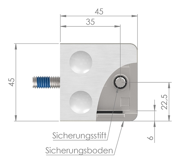 Glasklemme 45x45x26 mm AbZ fuer Anschluss Ø 48-3 mm V4A-10-3048.1ABZ