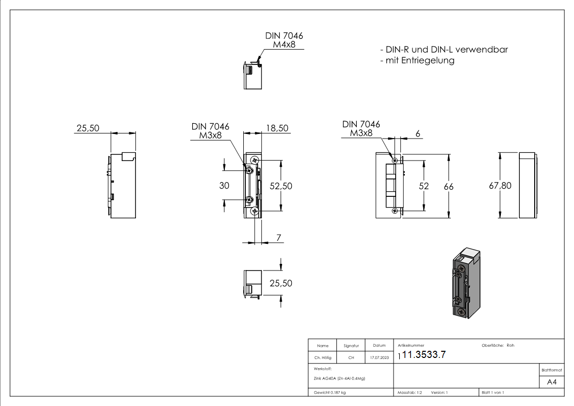 Elektrischer Tueroeffner mit Entriegelung und Arreti-11-3533.7
