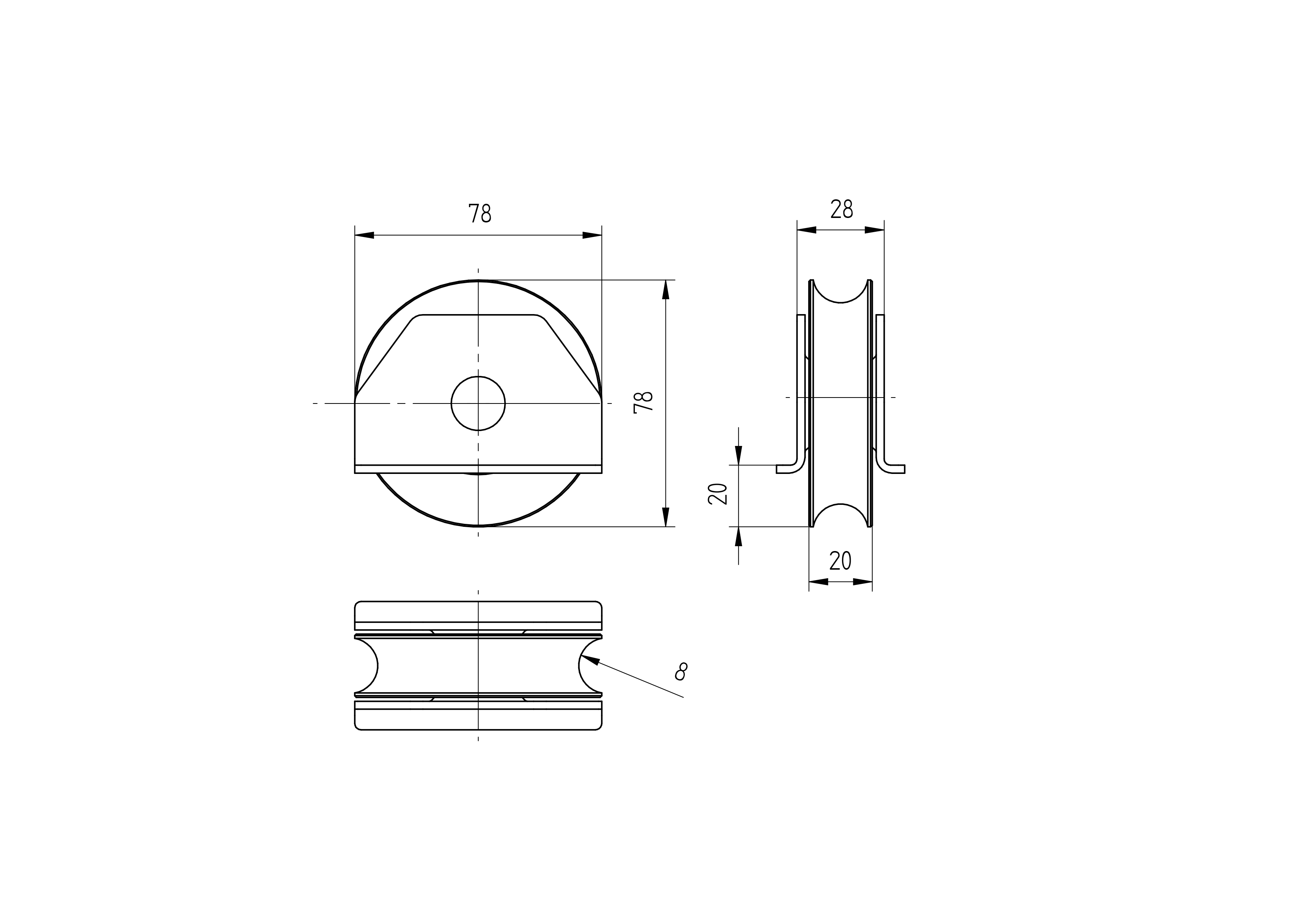 Schiebetorrolle mit Auensttzplatte Stahl verzinkt  80 mm U-Rille-89-11H49U80-A.4