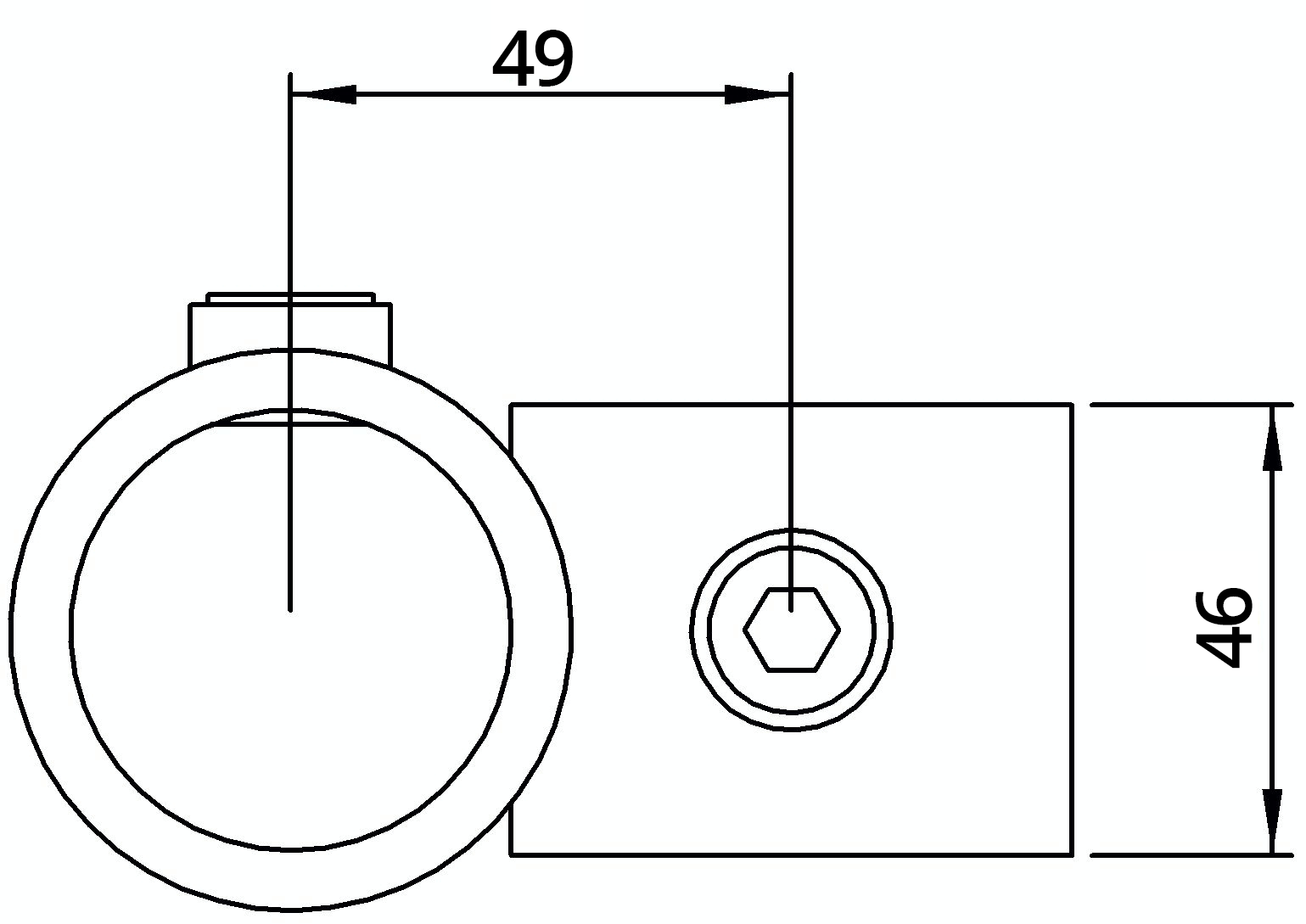 Rohrverbinder Kreuzstueck vorgesetzt 90° reduziert Ø 48-3 mm -1 1-2- - 42-4 mm -1 1-4- - Temperguss verzinkt - 161D48-C42-161D48-C42