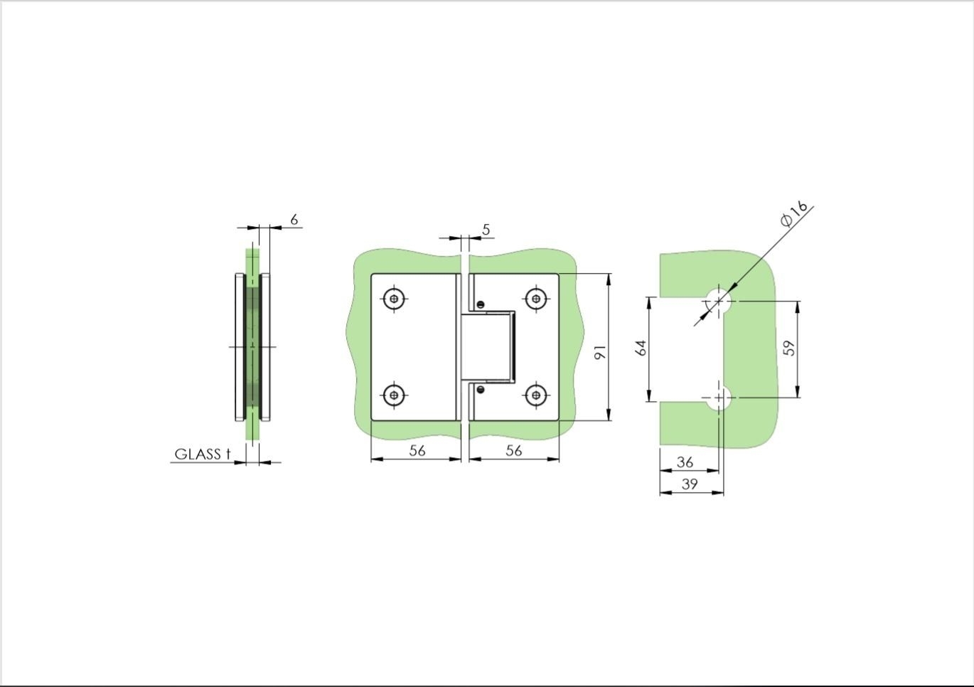 Glastuerscharnier Messing Glas-Glas fuer 8-10mm Glas- ±90° Stopp-89-11GSMSDB9802SB-A.4