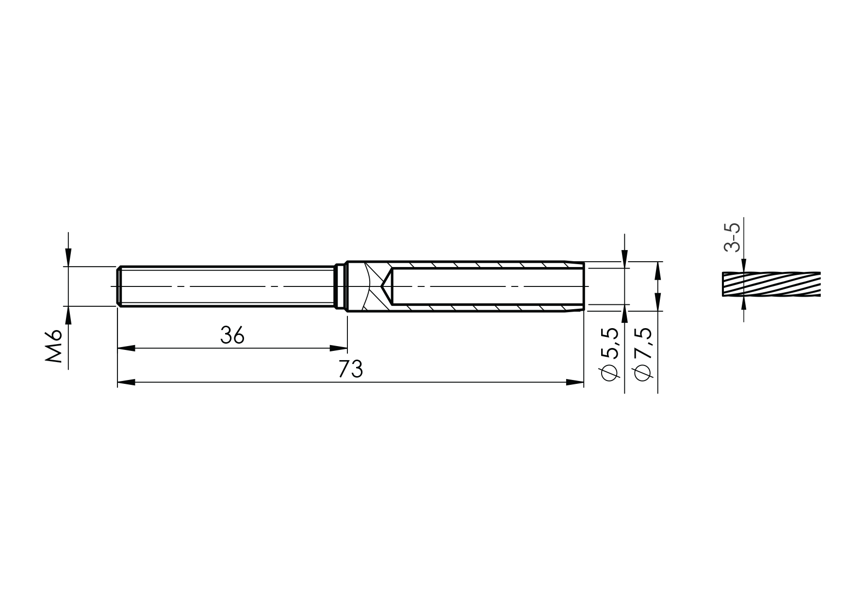 Litzenklemme Edelstahl AISI 316 fuer Kabel 3-4-5 mm axial geschliffen-89-11A14L45-A.4
