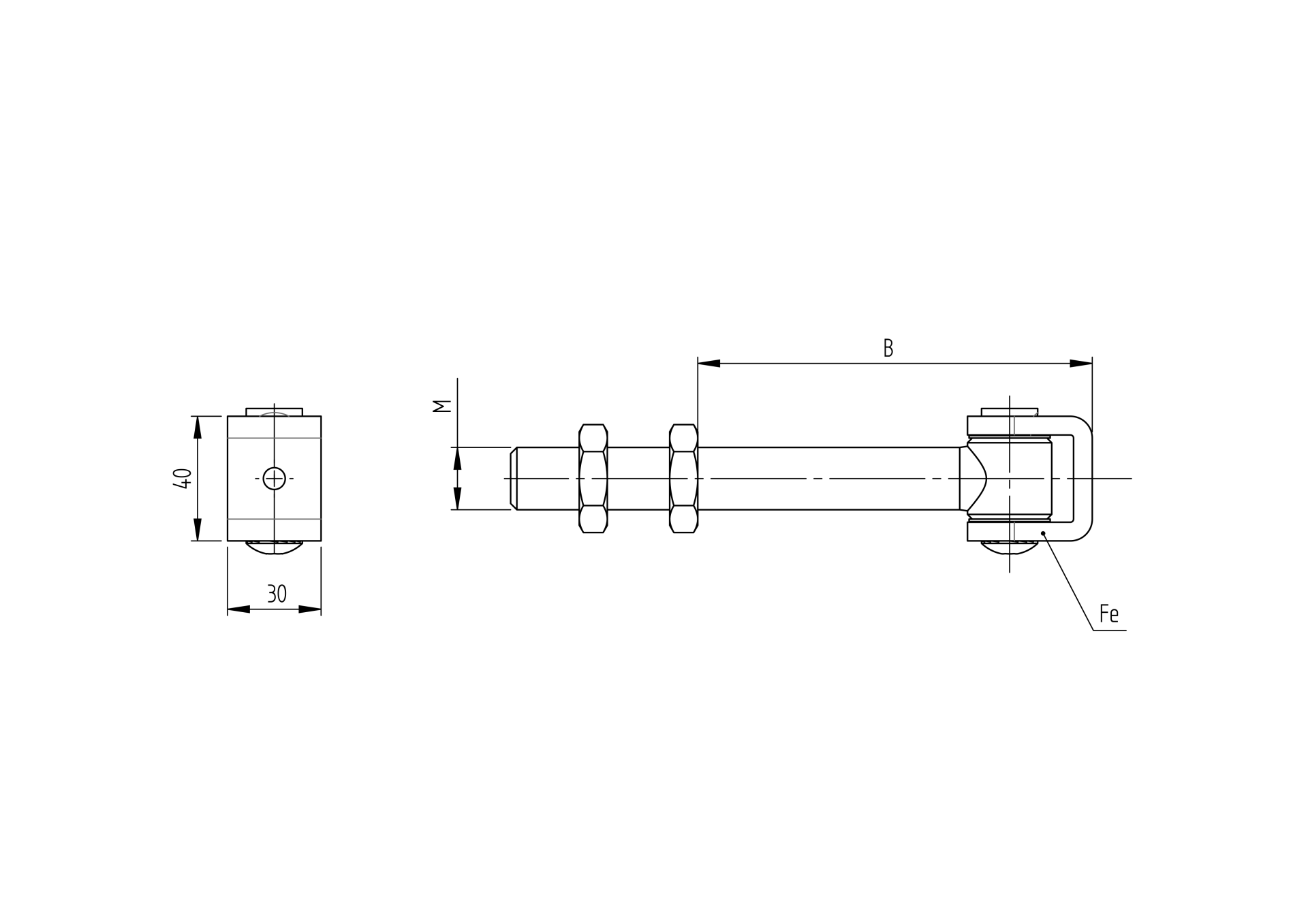 Verstellbares Torband M20 Stahl verzinkt L=185 mm mit U-Buegel 62-160 mm-89-11D467M20-A.4