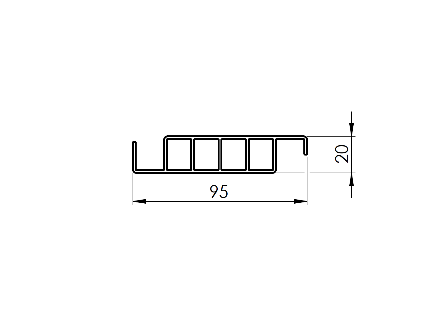 Zaunprofil Aluminium 20x95 mm 2400 mm Schwarz strukturiert-89.FGSWS20X952400R9004