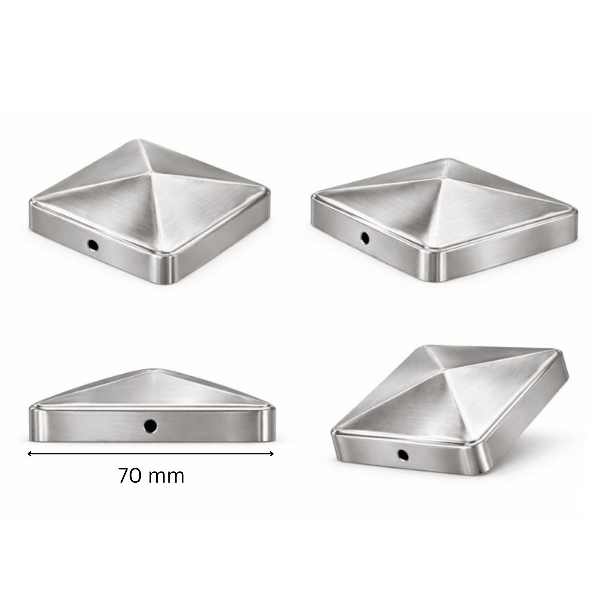 Pfostenkappe 70x70 mm Edelstahl V2A geschliffen – 10er Set inkl. Schrauben-60220-70-022