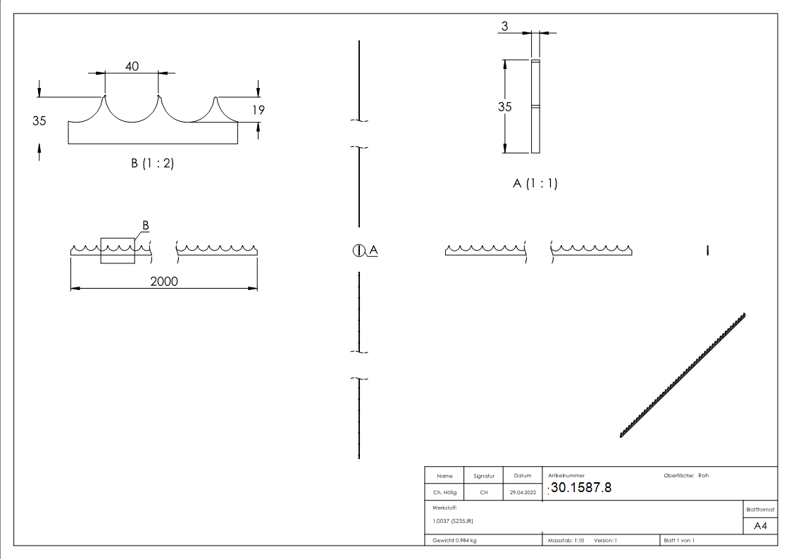 Zackenleiste Laenge- 2000 mm Material- 3 mm Stahl S235JR- roh-30-1587.8