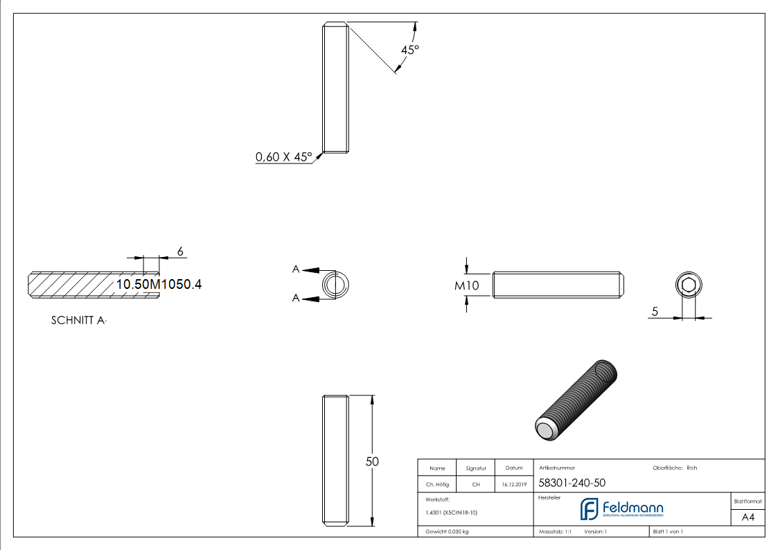Gewindestift M10 x 50 mm- V2A-10-50M1050.4