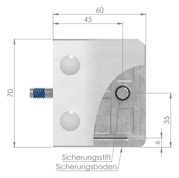 Glasklemme 60x70x45 mm AbZ fuer Anschluss flach V4A-10-3300ABZ.1