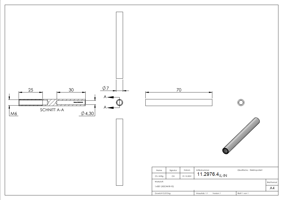 Gewindeterminal mit Innengewinde - Linksgewinde - Fuer Seil von Ø 4 mm -V2A-11-2976.4