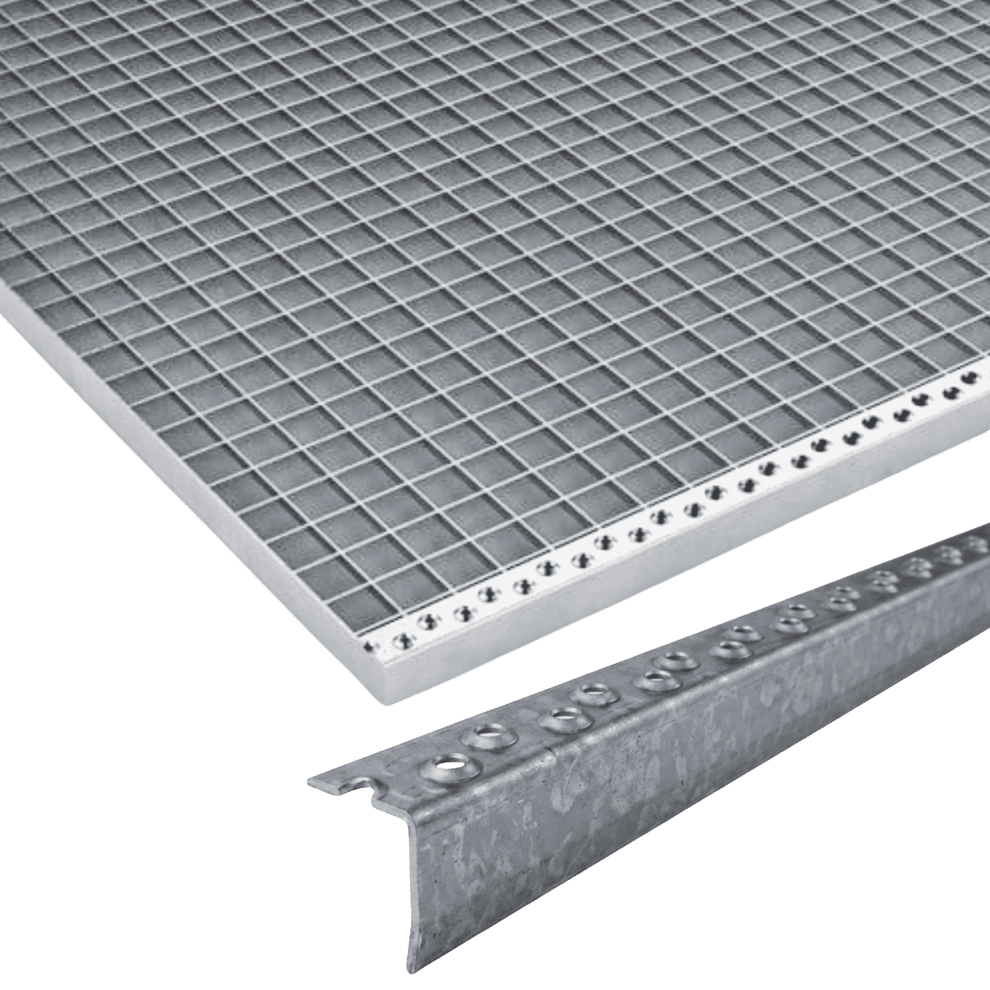 Press-Podestrost T-Profil 1000 x 1000 mm - Maschenweite 33 x 33 mm - Tragstab 30 x 2 mm - mit Sicherheitsantrittskante - feuerverzinkt-21-P10010030302.7