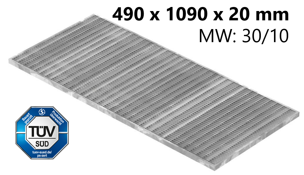 Lichtschachtrost Baunormrost - Masse-  490x1090x20 mm 30-10 mm - aus S235JR -St37-2- im Vollbad feuerverzinkt-23-491093120.7