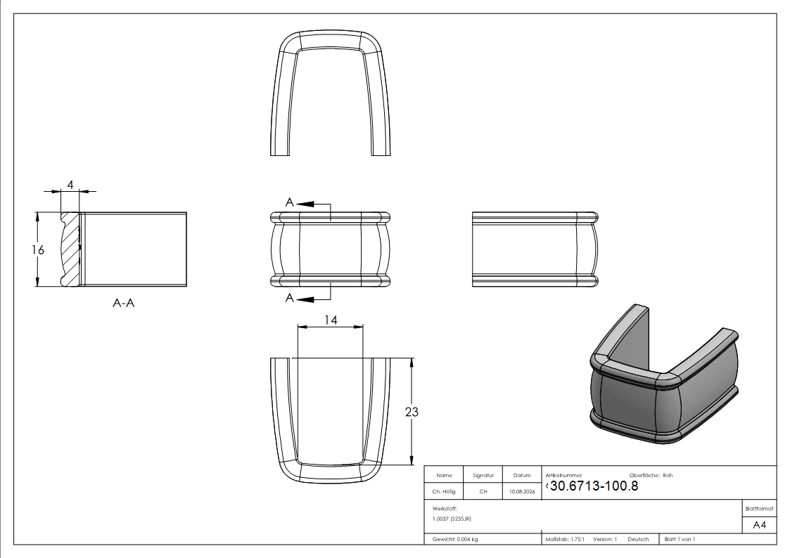 Bund - 100 Stueck - Material- 16x4 mm - Innenmass- 14x23 mm - Stahl -Roh- S235JR-30-6713-100.8