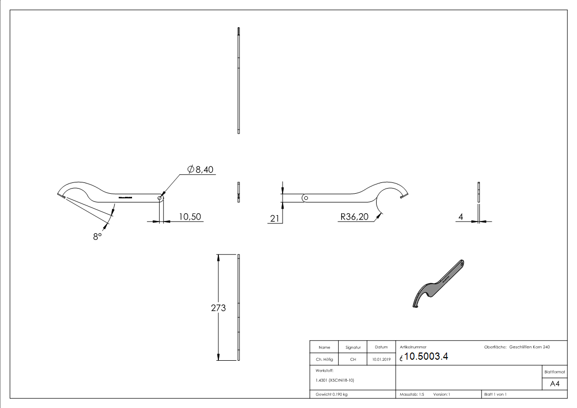 Hakenschluessel fuer Glaspunkthalter Ø 72 mm-10-5003.4