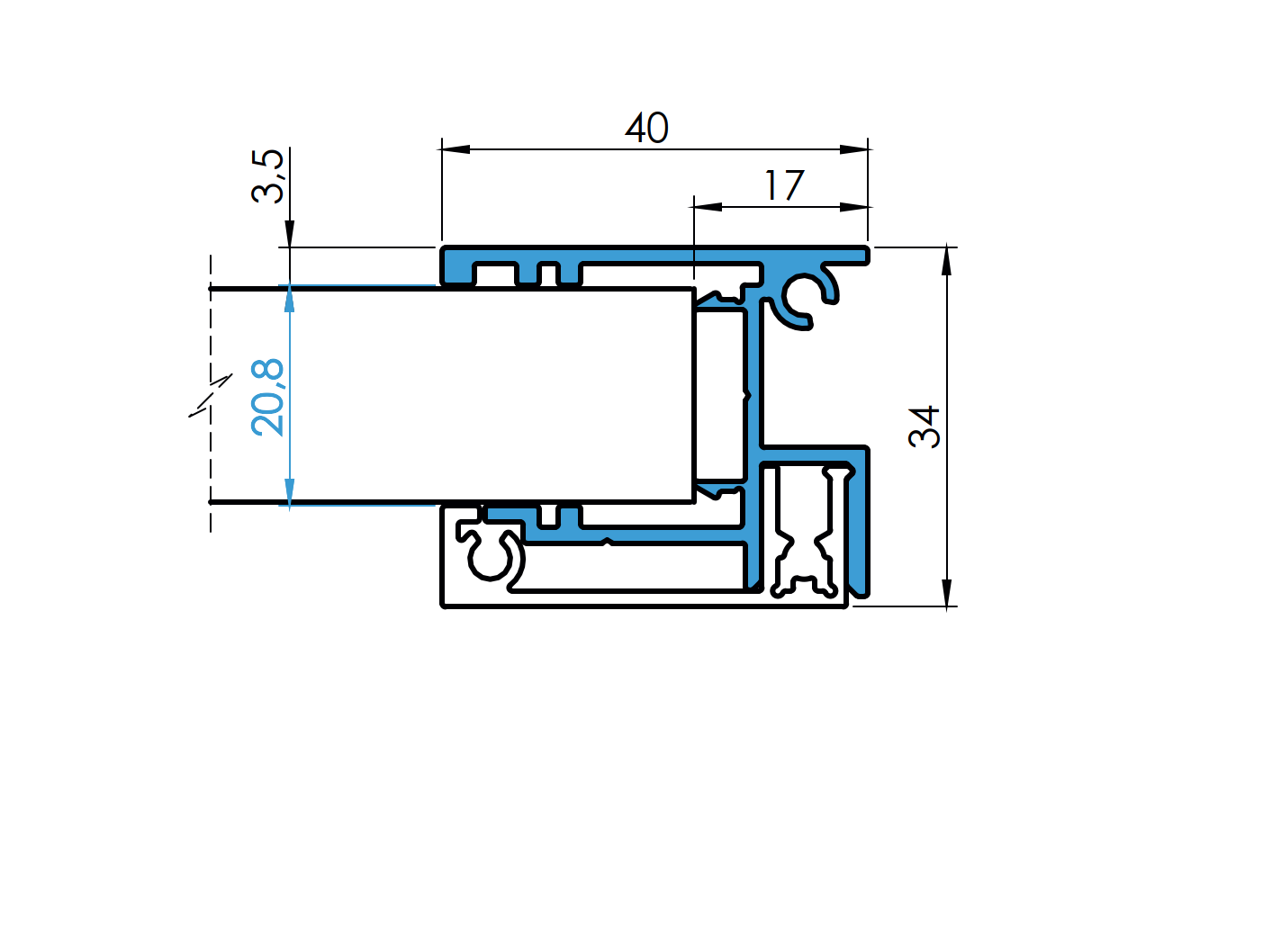 Zaunadapter Aluminium 1500 mm 40x34 mm fuer 20 mm Fuellungen Anthrazit RAL 7016-89-11FGAS201500R7016-A.4