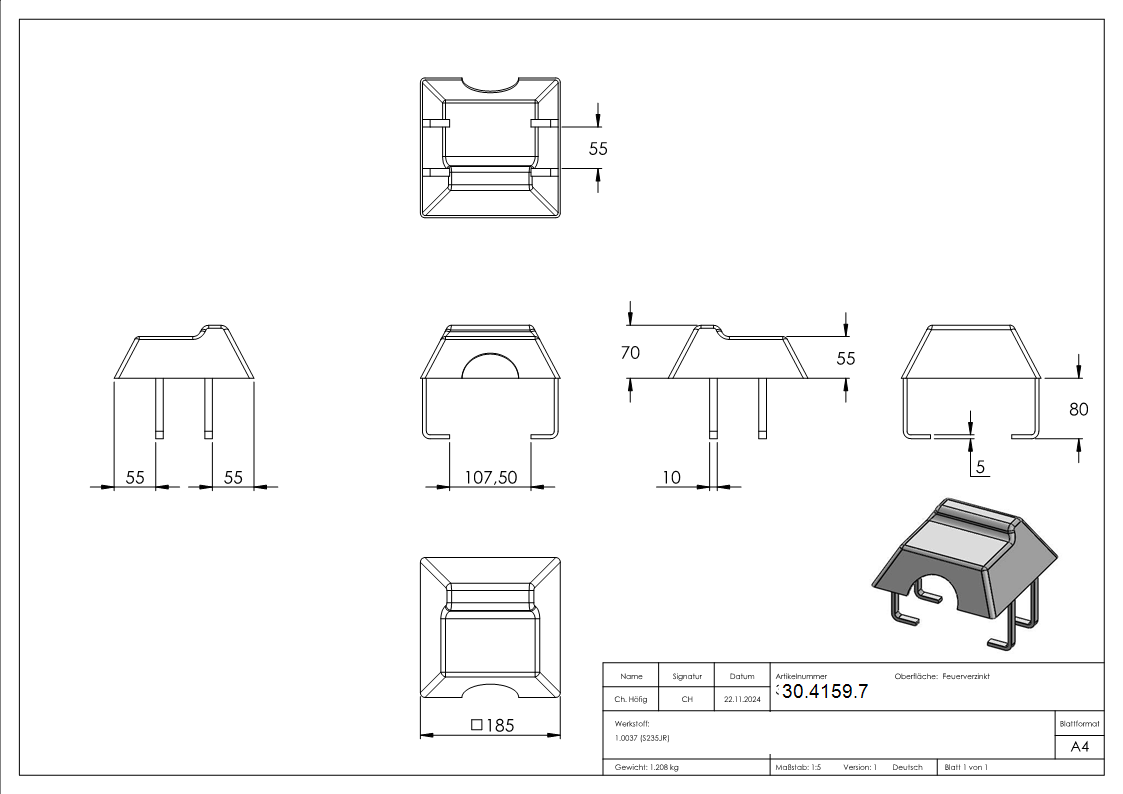 Auflaufschuh zum Einbetonieren verzinkt-30-4159.7