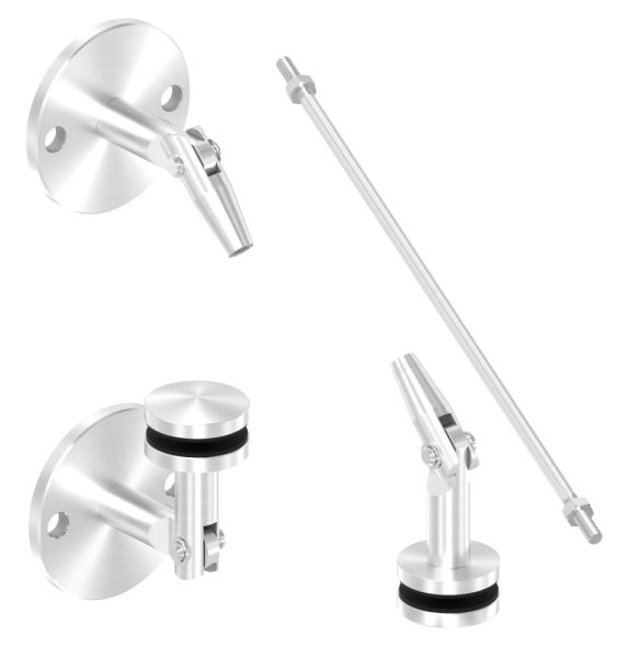 Vordachsystem abgehangen Edelstahl V2A Punkthalter Ø 52 mm Zugstange L = 940 mm 1 Achse-88-1150640.240