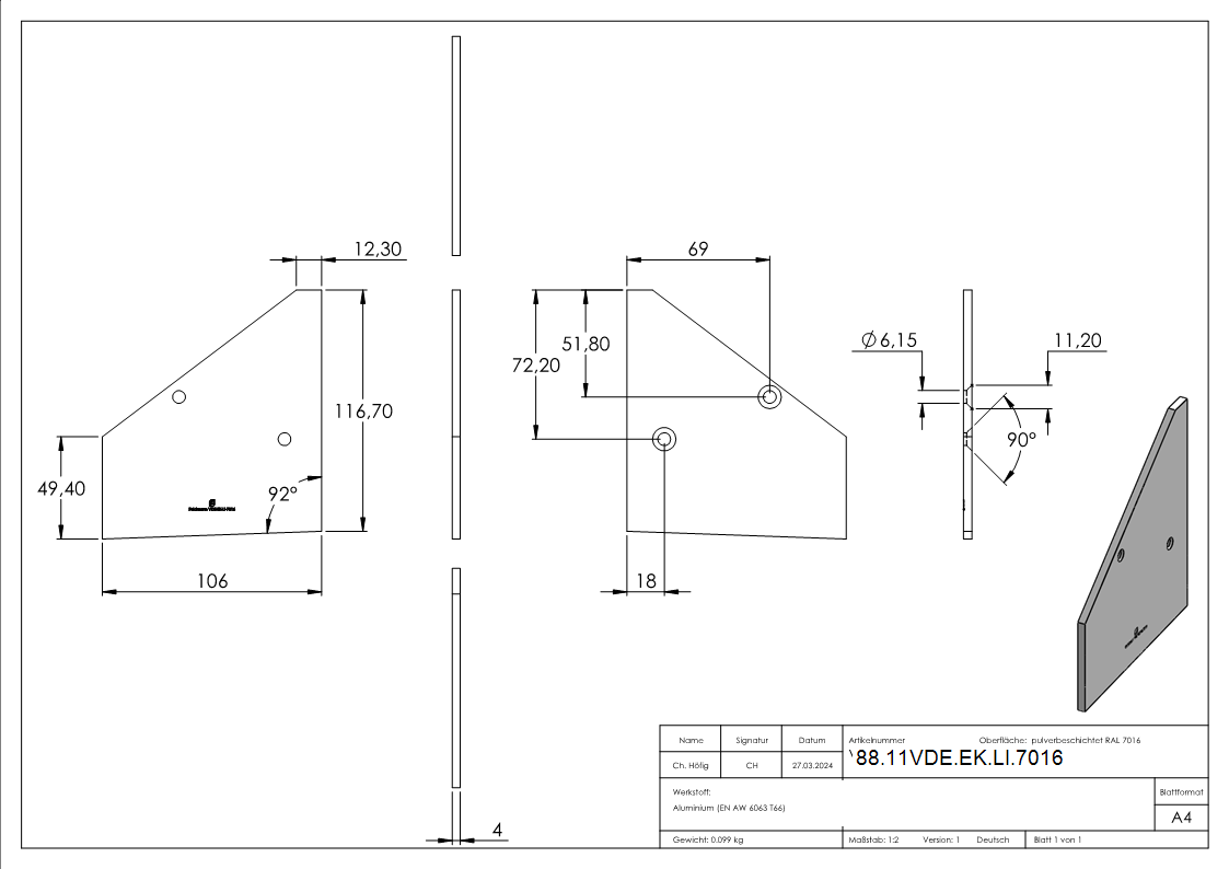 Endkappe links fuer eleganza canopy- RAL 7016-88-11VDE-EK-LI.7016
