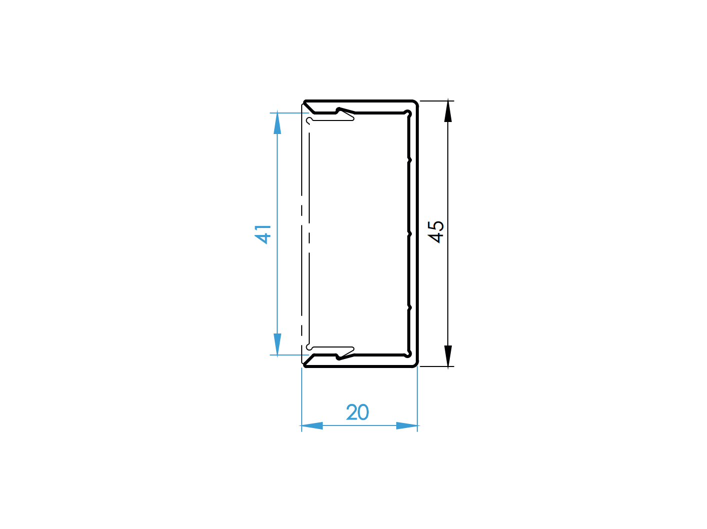Adapterprofil Aluminium 45 x 20 mm 6-0 m Anthrazit RAL 7016 fuer 40 mm Fuellungen-89-11FGAL40U6000R7016-A.4
