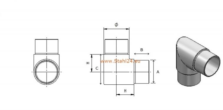 Eckbogen 90° - zum Kleben - fuer Rundrohr- Ø 42-4x2 mm - V2A-11-3611-A.4