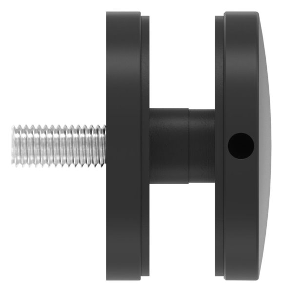 Glaspunkthalter 62mm- Anschluss- flach- V2A- pulverbeschichtet in RAL 9005 schwarz matt mit AbP-88-1160240-240.9005