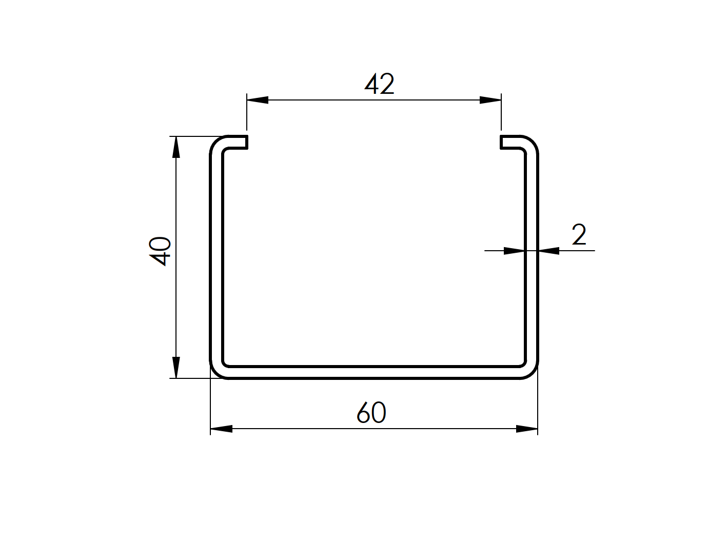 C-Profil Stahl verzinkt 40 x 60 x 40 x 2 mm Laenge 2000 mm-89.ZNC40X60X40X22000