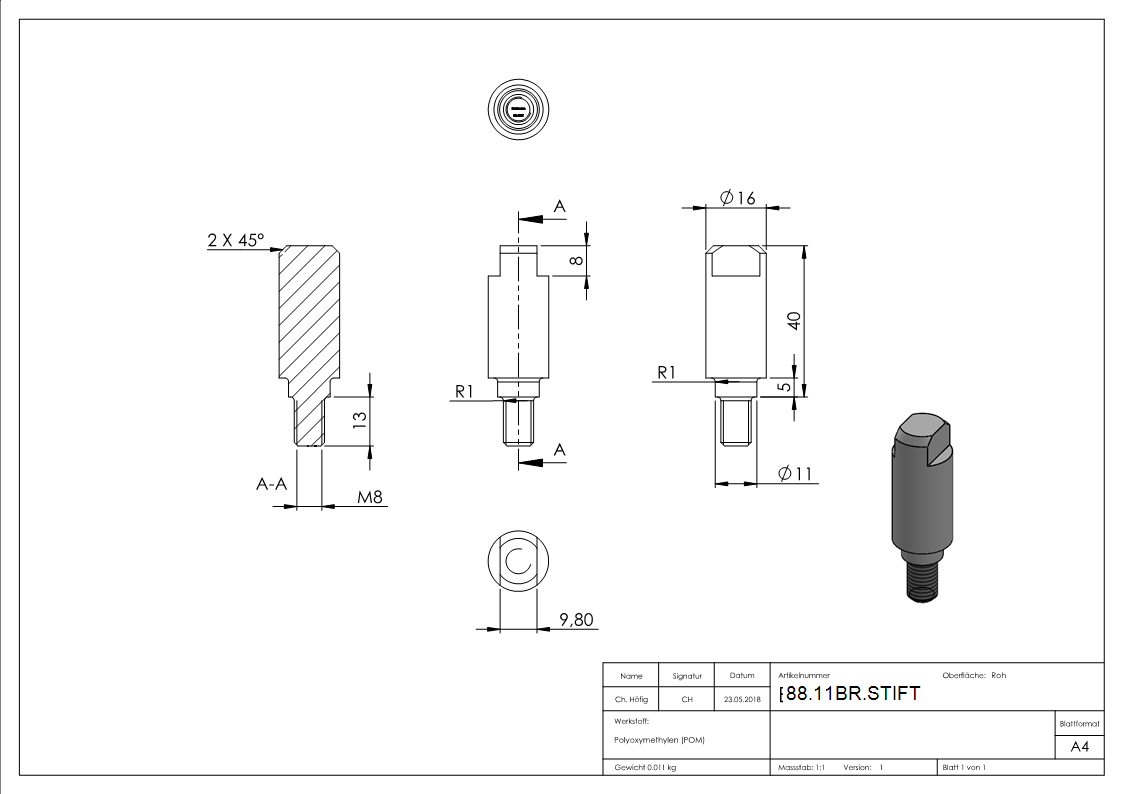 BRENK-fix® Stift zur Montagehilfe fuer Platten- POM-88-11BR.STIFT