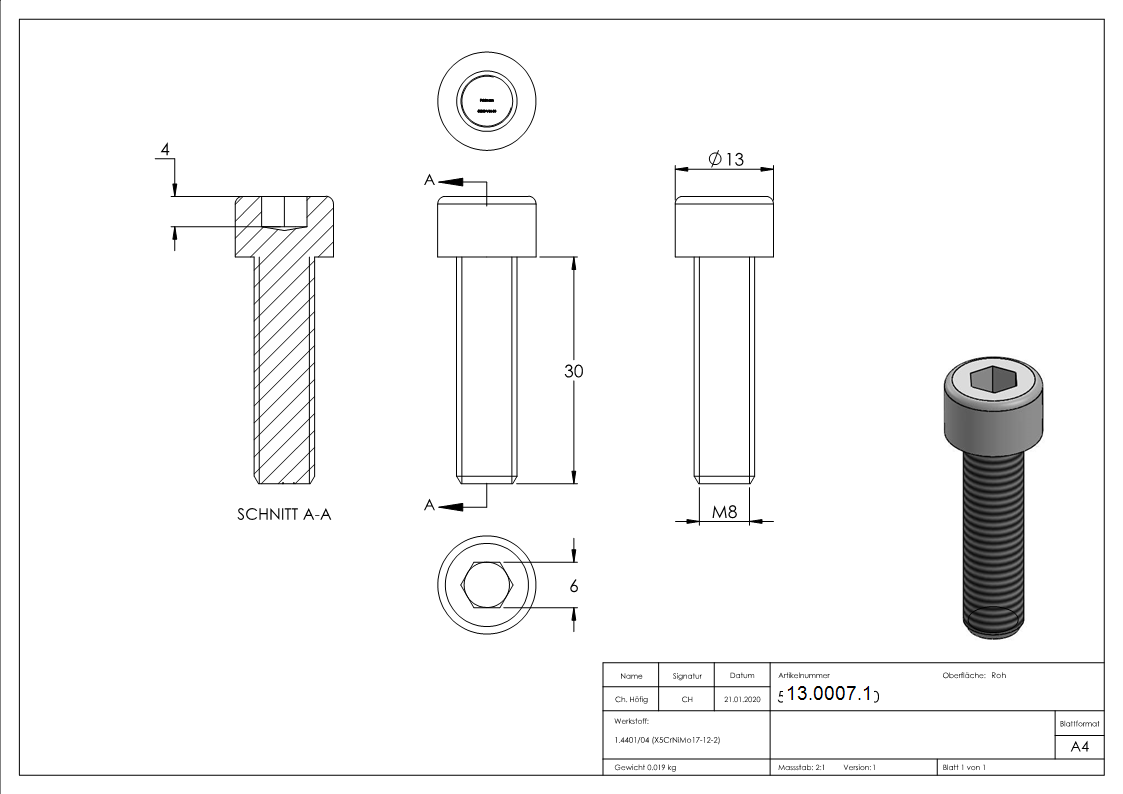 Zylinderkopfschraube M8x30 mm V4A mit Innensechskant-13-0007.1