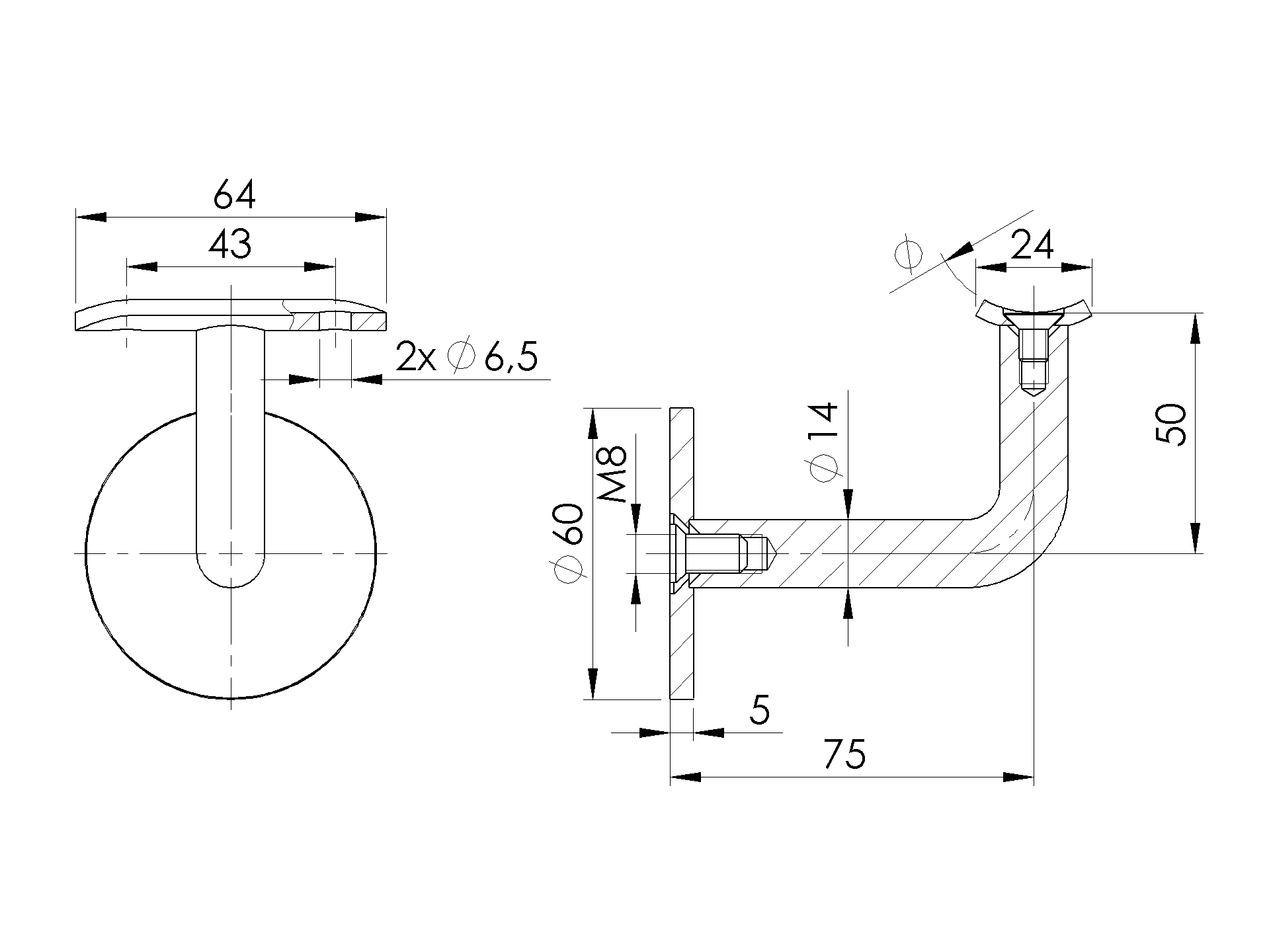 Handlaufhalter Edelstahl AISI 304 fuer D33-7 Wandmontage geschliffen-89-11A0111033-A.4