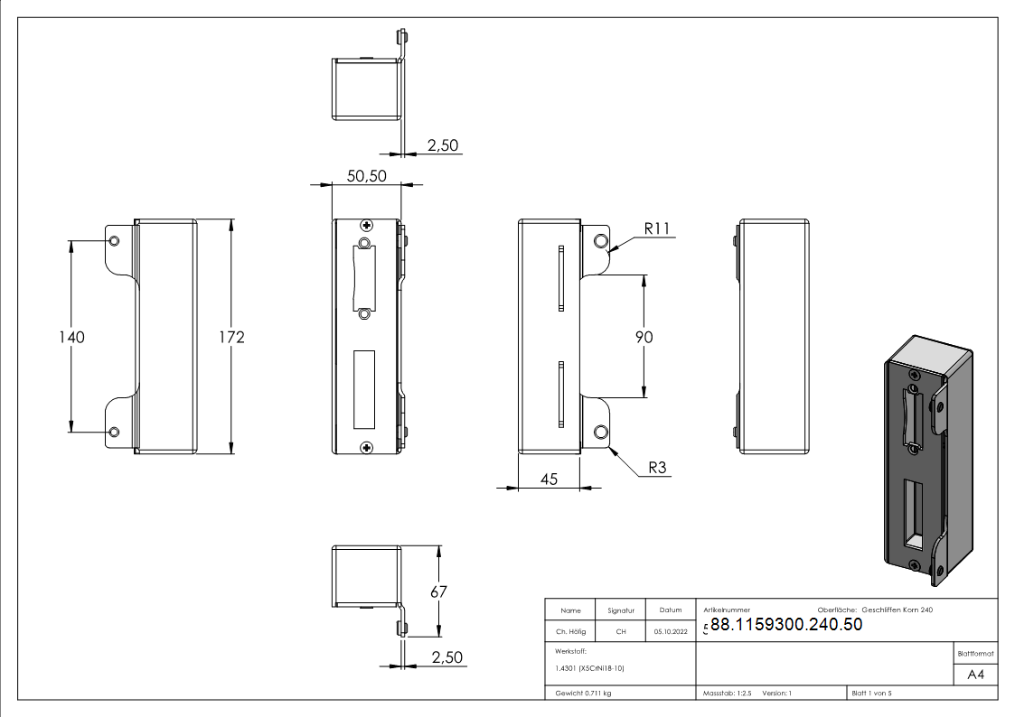 Gegenkasten zum Anschweissen- 50mm- V2A-88-1159300-240.50