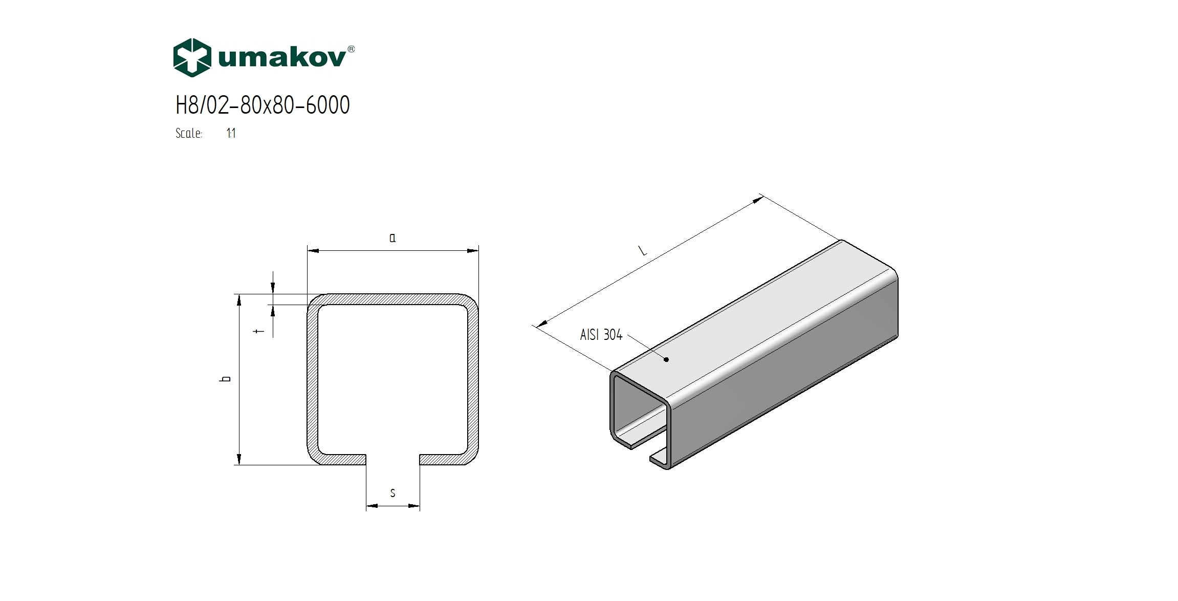 Laufschiene Edelstahl V2A 80 x 80 x 3-0 mm C-Profil Laenge 6000 mm-89-11H80280X806000-A.4