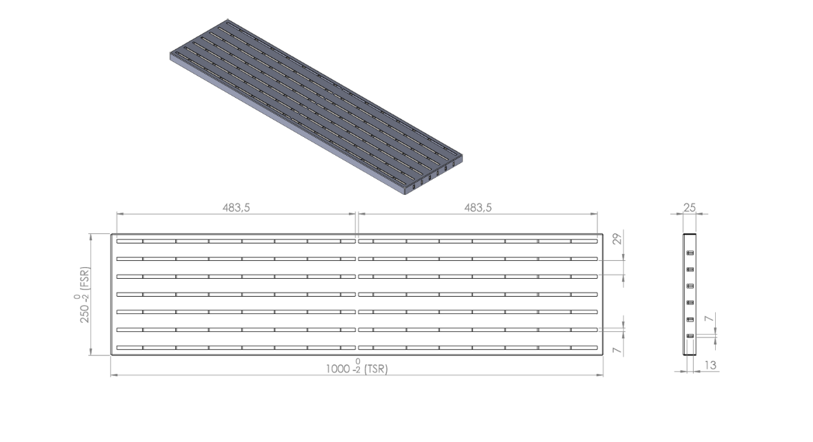 Barfussrost 1000 × 250 mm- verzinkt – Sockelabdeckung fuer Hausumrandung - Tragstab 25-2 mm-22-SEPGRATE-10025252.BARF