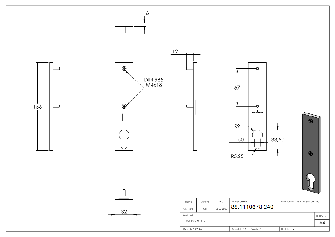 Langschild- Abmessung- 32 x 156 x 6mm- V2A-88-1110678.240