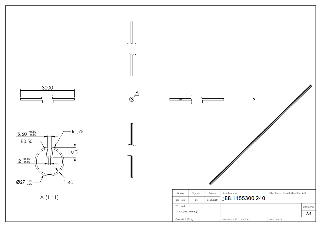 Klemmprofil- 27 x 1-5mm- Laenge- 3000mm-88-1155300.240