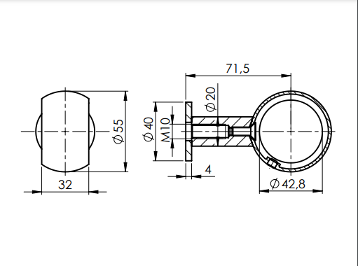 Handlaufhalter Edelstahl AISI 304 D42-4 mit Ring zur Wandmontage geschliffen-89-11A0708425535-A.4