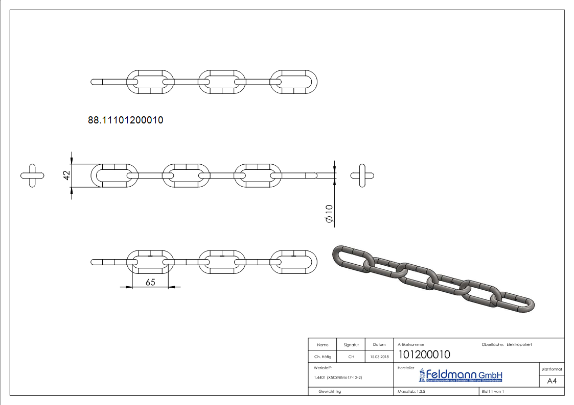 VA-Kette DIN 763- Ø 10mm-88.11101200010