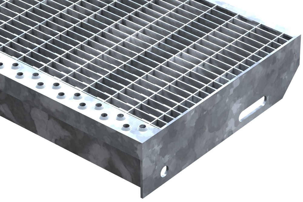 Gitterroststufe Treppenstufe Masse- 1000x270 mm 30-10 mm S235JR -St37-2- im Vollbad feuerverzinkt-40-1002731.7
