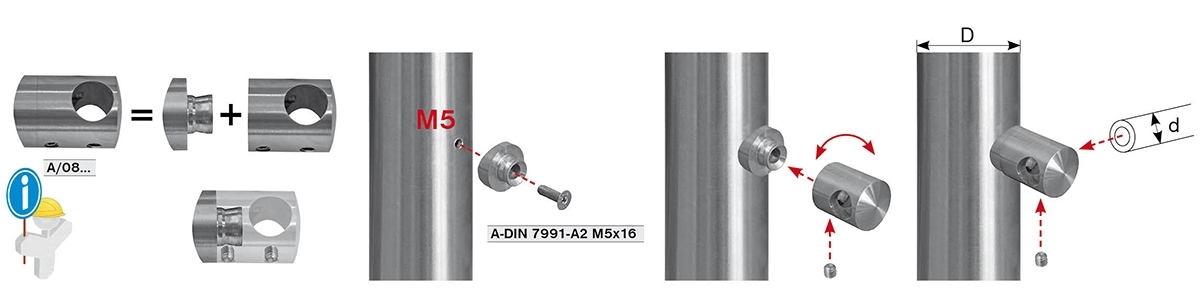 Querstabhalter Edelstahl AISI 304 fuer Fuellung d12 Pfosten D42-4 Schliff-89-11A0830042-A.4