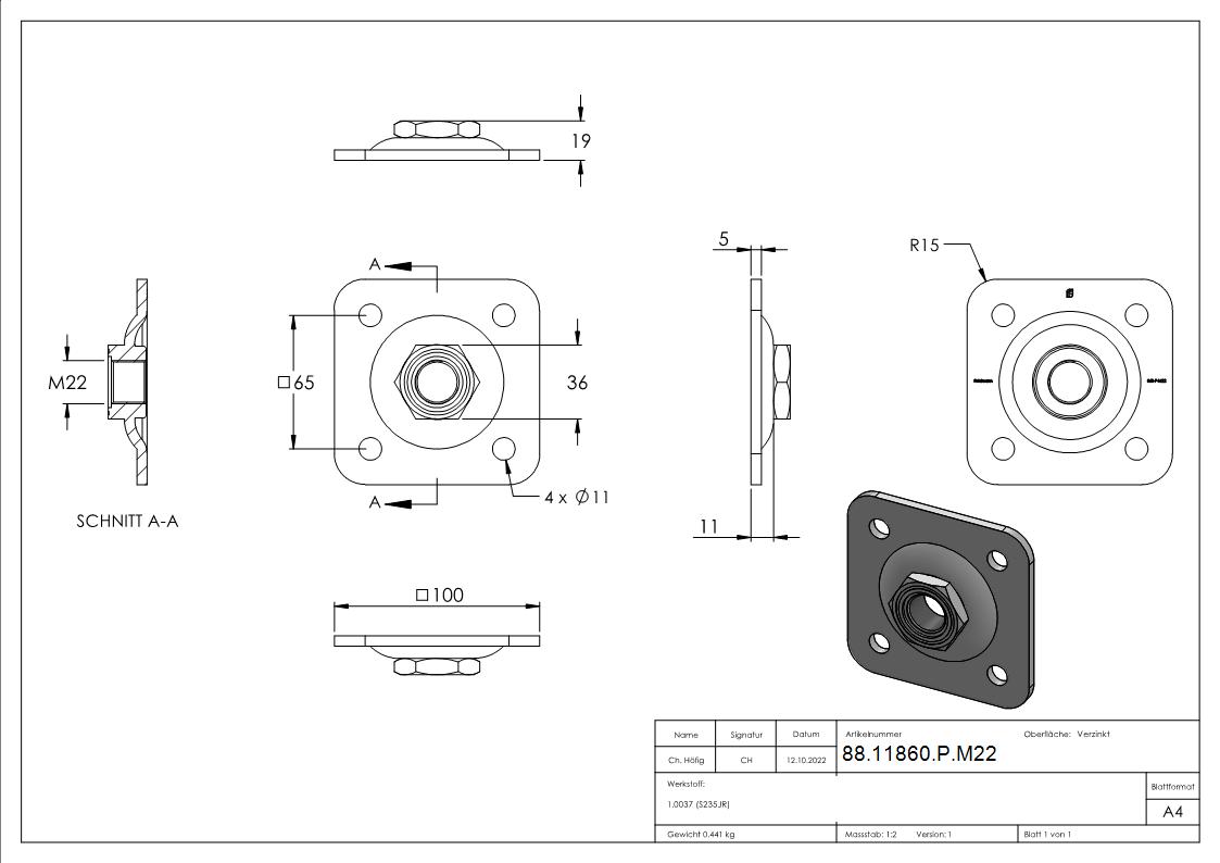 Verstellbare Mauerplatte fuer M22- verzinkt-88-11860-P.M22