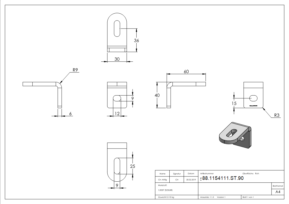 Winkel-Anschweisslasche- 60 x 40 x 30 x 6mm-88-1154111-ST.90