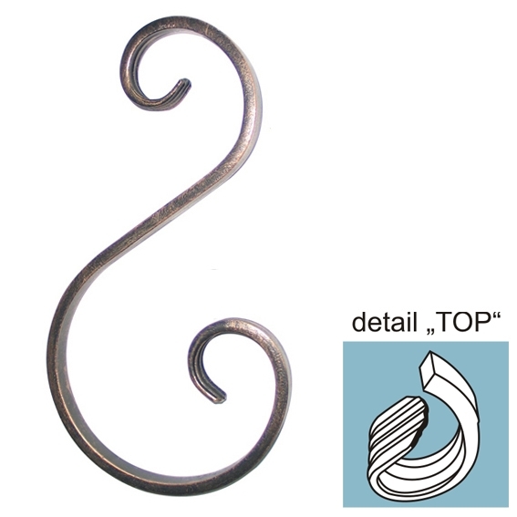 S-Zierelement Stahl 12x6mm- H 300mm B 130-70mm- Rohzustand-89-11E241TOP300-A.4