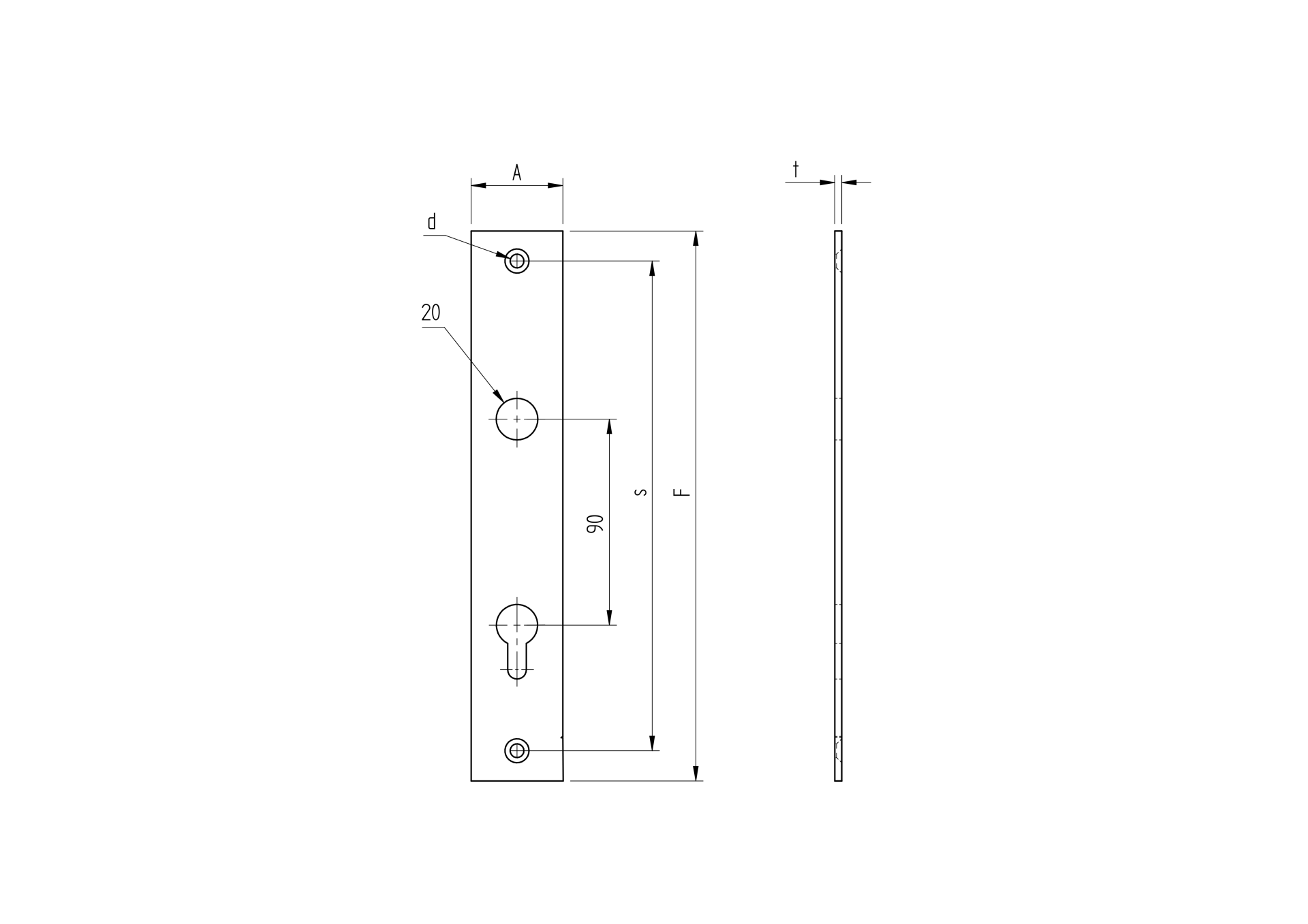 Langschild Stahl dekoriert fuer Tuergriff und Schloss 245x47mm PZ 90-89-11D11890-A.4