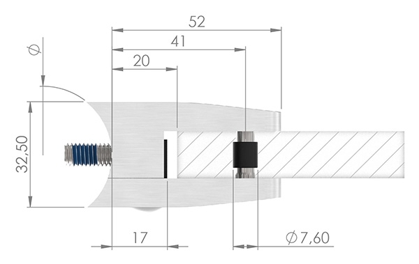 Glasklemme 52x52x32-5 mm AbZ fuer Anschluss Ø 60-3 mm V4A-10-3160ABZ.1