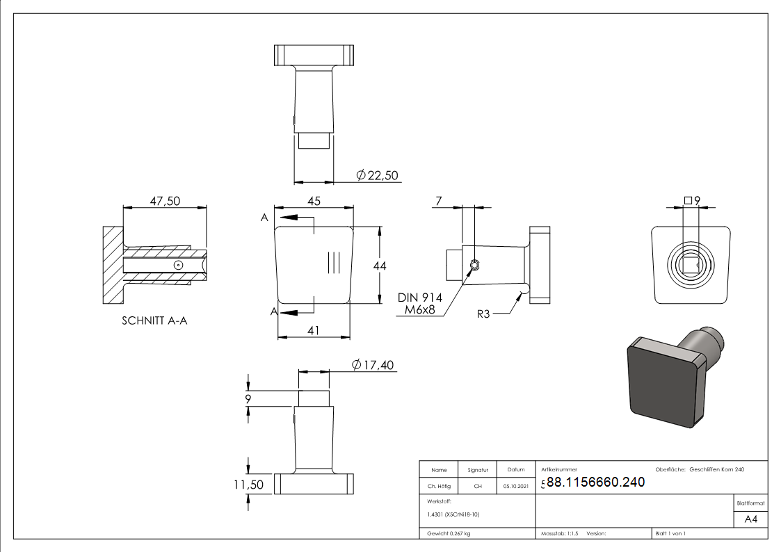 Tuerdruecker eckig- V2A-88-1156660.240