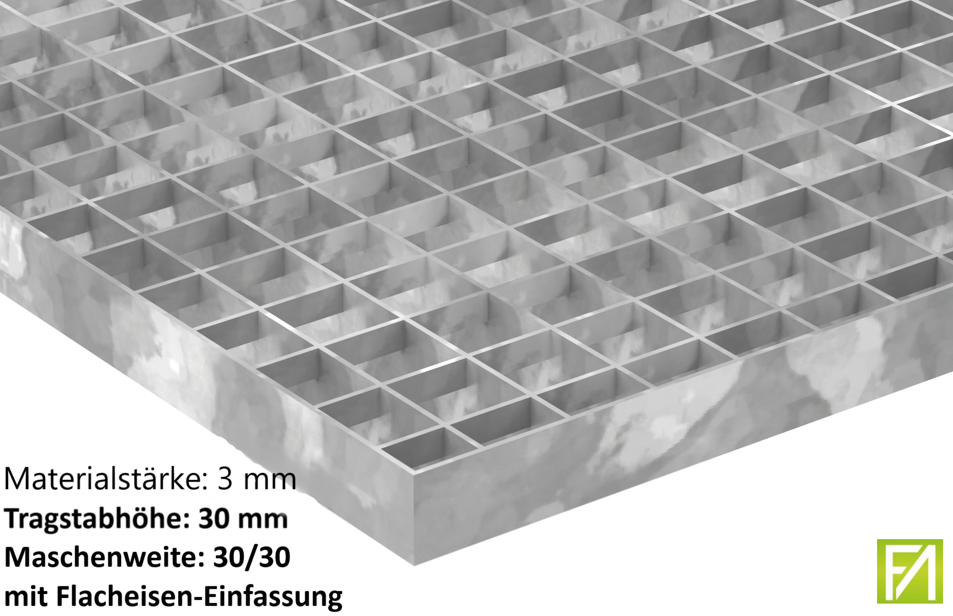 Industrie-Gitterrost - Masse- 900x1000 mm; 30-30 mm; 30-3 mm - S235JR -St37-2- im Vollbad feuerverzinkt-21-9010030303.7