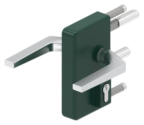 Gittertorschloss GTS 2 fuer Rohrstaerke 60-80mm- montagefertiges Set- moosgruen-88-1156704-ALU.6005