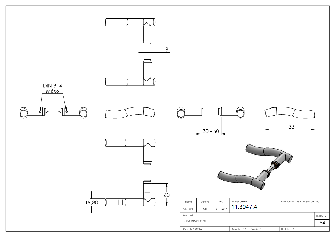 Tuerdrueckerpaar V2A inkl- Drueckerstift WAVE-11-3947.4