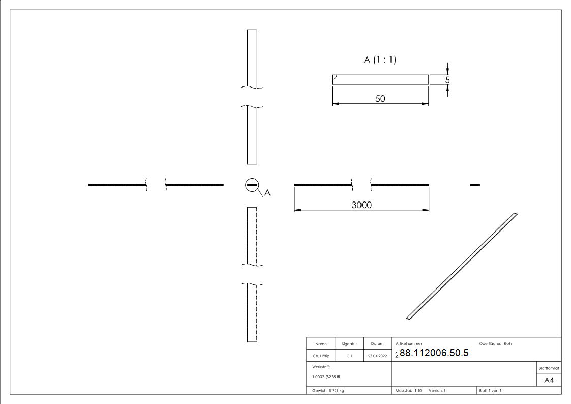 Flacheisen 50x5 mm 3000mm Stahl S235JR Bandstahl-88-112006-50.5
