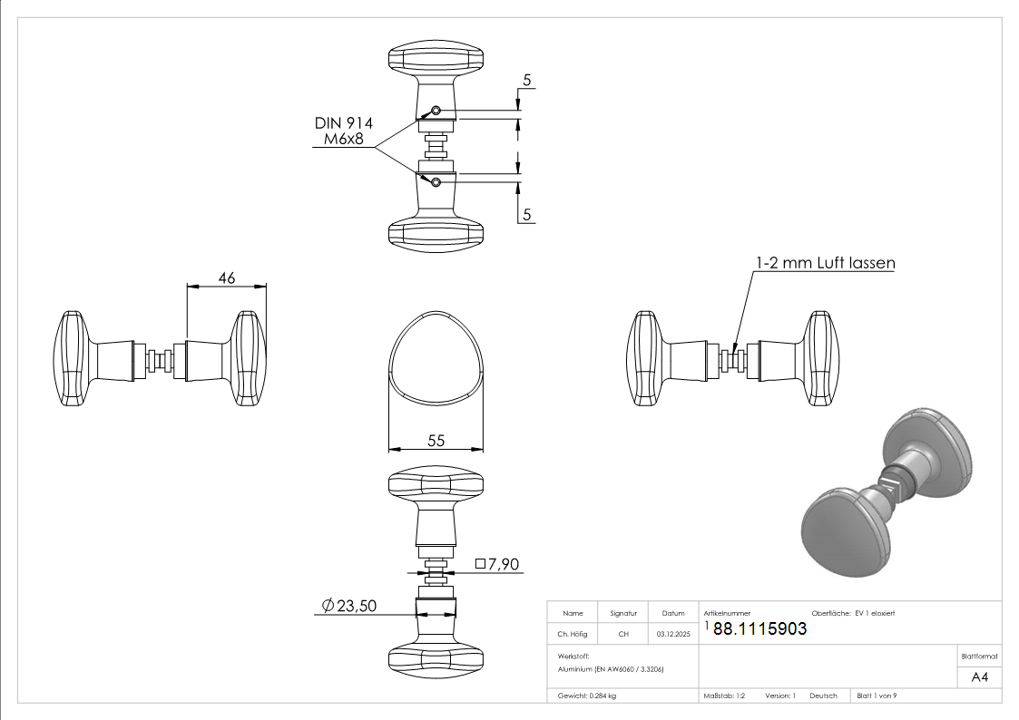 Tuerdrueckerpaar Aluminium gerundet- variabel einsetzbar-88.1115903