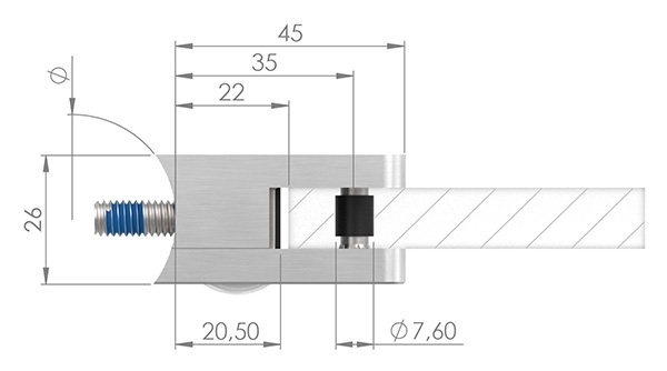 Glasklemme V2A 45 x 45 x 26 mm fuer Rohr 42-4 mm eckig AbZ-10-3042.4ABZ